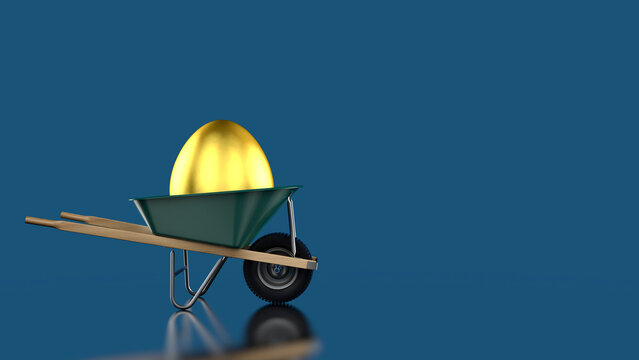 Portable gold nest egg 401k, 403b retirement investment concept isolated on blue background.. 3d illustration render.