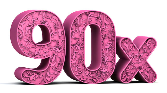 90x 3d floral text isolated on white background. Sale concept. 3d illustration.	