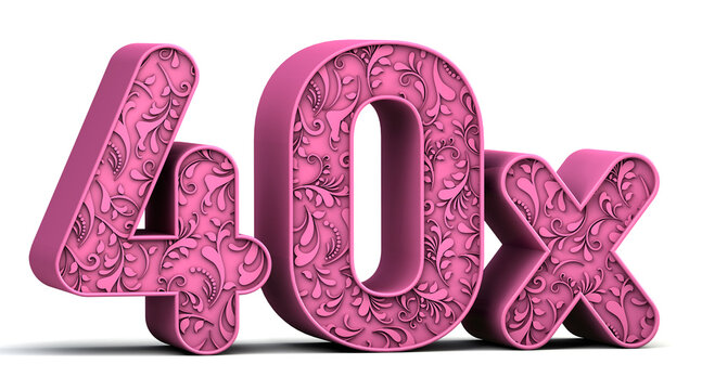 40x 3d floral text isolated on white background. Sale concept. 3d illustration.	