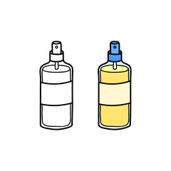 Doodle outline and colored cosmetic spray bottle.