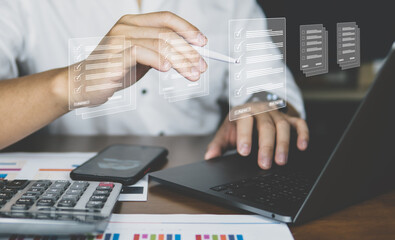 Fototapeta premium Concept of management data online, global data on network, cloud data.