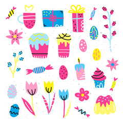 Set of doodle icons for Easter celebration.