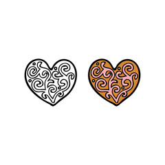 Doodle outline and colored heart shaped cookie.