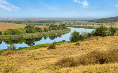 Fototapeta na wymiar Summer countryside ladscape with Pivdennyi Buh river, Mykolaiv Region, Ukraine.