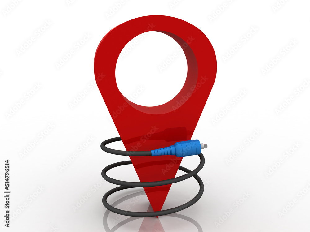 Poster 3d rendering red map pointer connected aux cable