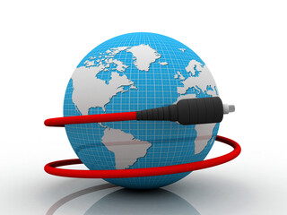 3d rendering aux cable connected globe