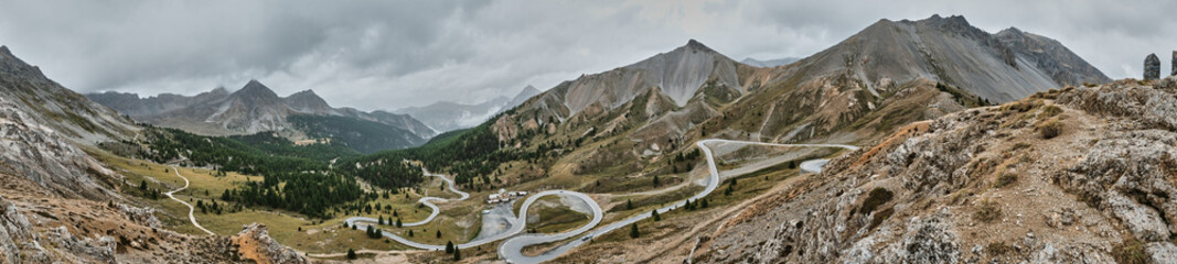 Curvy road at Col d Izoard, stage of tour de france - obrazy, fototapety, plakaty