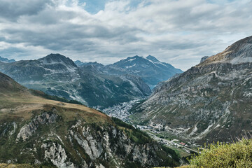 view over val d isere from top of a mountain in french alps