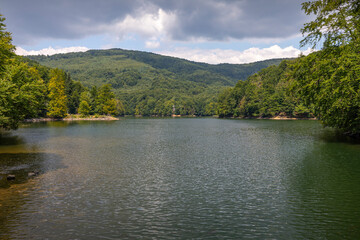 lake in the mountains in the summer