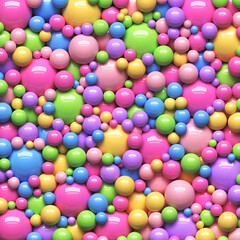 Сolorful glossy candy balls of different sizes. Pile of bright balls with glossy reflections. Vector background