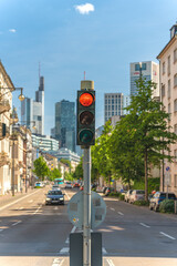 red traffic light on the street in frankfurt main, germany