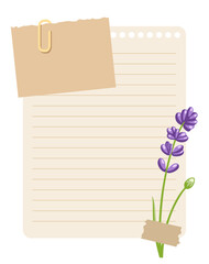 Vintage wish list template decorated with purple lupine flower. Printable to do list, business organizer page, paper sheet. Journal and planner design vector illustration.