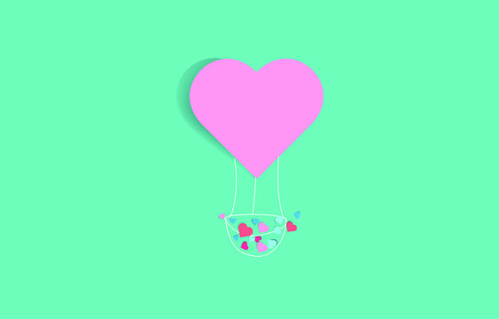 Paper hearts balloon element in the shape of flying hearts colorful on blue background, vector symbol of love for women. Happy Women's, Mother, Valentine's Day, Birthday card design.