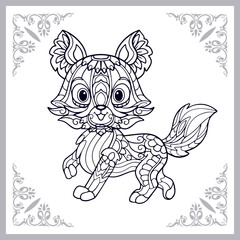Cute fox cartoon zentangle arts. isolated on white background.
