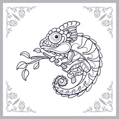 Cute chameleon cartoon zentangle arts. isolated on white background.