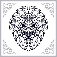 Lion head zentangle arts. isolated on white background.