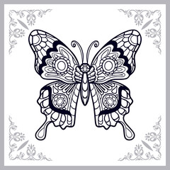 Butterfly zentangle arts. isolated on white background.