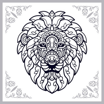 Lion head zentangle arts. isolated on white background.