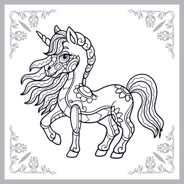 Unicorn cartoon zentangle arts. isolated on white background.