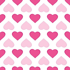 Seamless pattern with heart shape pink elements on white background.