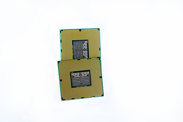 pair of cpu on white isolated background laptop microchip
