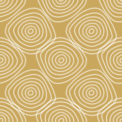 Abstract seamless pattern with hand drawn concentric circles on mustard yellow background.