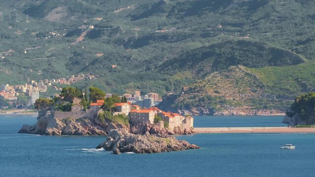 Sveti Stefan island in Budva at beautiful summer day, Montenegro