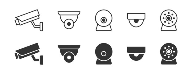 Set of CCTV icons. Home security cameras icons. Vector illustration.