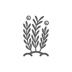 Vector linear aquarium algae with bubbles icon. Isolated black pictogram with a water plant on a white background. Outline sign for web. Hygrophila illustration