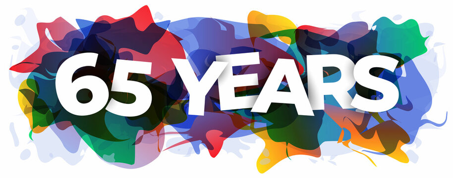 ''65 Years''  Sign on an abstract background. Creative banner or header for the website. Vector illustration.
