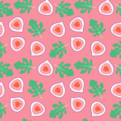 Seamless fig pattern. Tropical exotic fruit vector illustration. Hand drawn doodle. Summer pastel print for wrapping paper, package, menu design, kitchen wallpaper, textile, background. Sweet food art