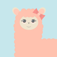 Llama cartoon alpaca. Lama animal vector isolated illustration. Cute funny hand drawn art. Design for card, sticker , fabric textile, t shirt. Children, kid modern trendy style
