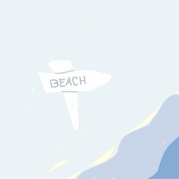 Pointer to the beach by the sea. Creative vector illustration.