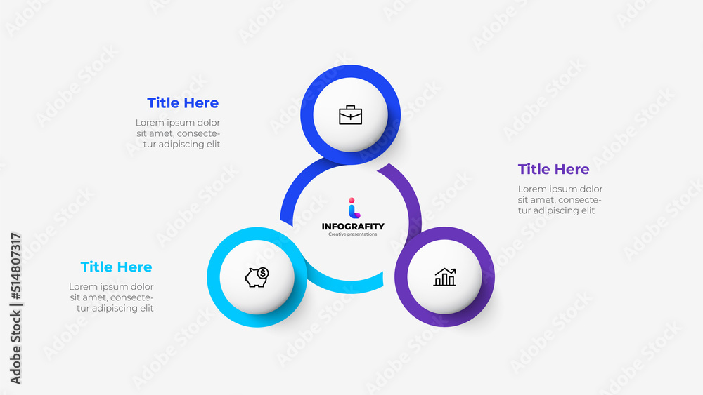 Poster Vector infographic. Abstract cycle diagram divided into 3 parts. Business data visualization for presentation.