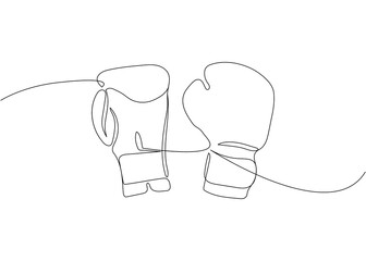 Boxing gloves one line art. Continuous line drawing of MMA gloves, shingard, mixed martial arts, sport, sports, activity, struggle, fight, athlete, strength, aggression, training.