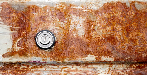 grunge rusted metal texture with keyhole, rust and oxidized metal background. Old metal iron panel....