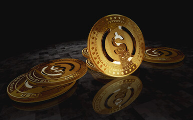 USDC USD Coin stablecoin cryptocurrency golden coin 3d illustration