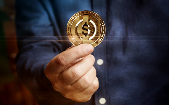 USDC USD Coin stablecoin cryptocurrency golden coin 3d illustration