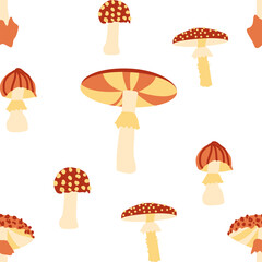 Magic mushrooms seamless pattern. Psychedelic hallucination. 60s hippie colorful art. Vintage psychedelic textile, fabric, wrapping, wallpaper.