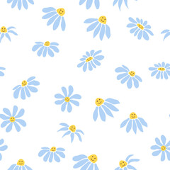 Obraz premium Groovy daisy retro seamless pattern. 70s vibe hippie ornament. Floral wallpaper.