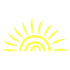 half sun at sunset on white background, minimalistic stylized sketch with half a yellow sun