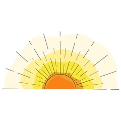 half sun at sunset on white background, minimalistic stylized sketch with half a yellow sun