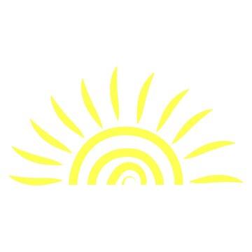 half sun at sunset on white background, minimalistic stylized sketch with half a yellow sun