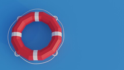 Low poly lifebuoy. Stylized 3d illustration.