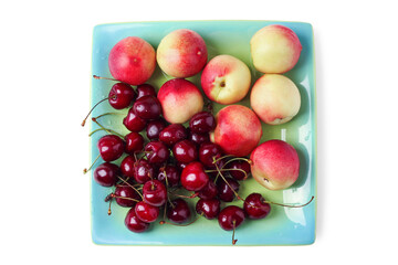 Cherries and nectarines on a platter