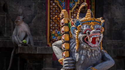balinese temple statue with monkey