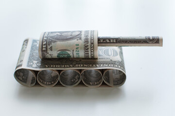 tank made of dollar bills.
