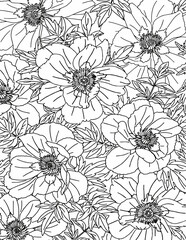 Floral pattern in black and white. Coloring page: very interesting and relaxing work for  adults. Floral carpet.