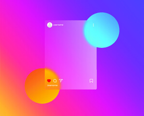 Glassmorphism social media post template, vector mockup