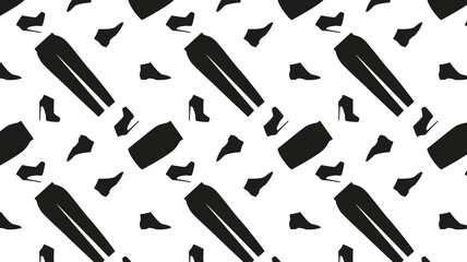 Monochrome fashion women's handbags ,shoes in seamless pattern .Use as fabrics Wallpaper background wrapping paper.Vector Fashion seamless pattern.Colored women's handbags,shoes